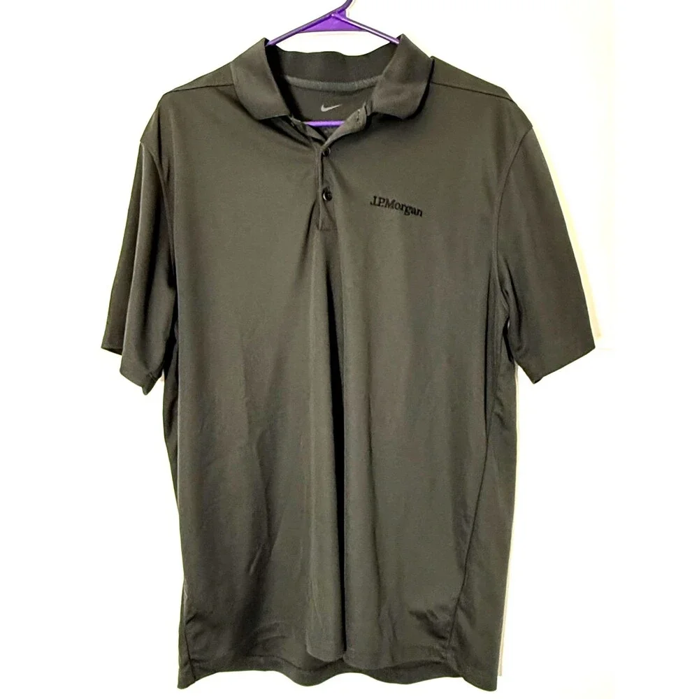 Nike Dri Fit Polo Shirt Mens Large Gray Rare JP Morgan Embroidered Short Sleeve